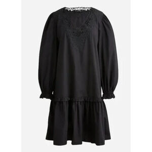 J.Crew V-Neck Mini Dress with Eyelet Trim Black Size XS BK971